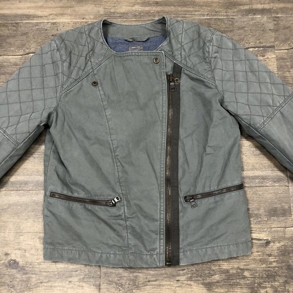 Gap Quilted Lined Moto Vintage Flight Utility Jacket Gray Full Zip NWT Size 6 - Picture 5 of 10
